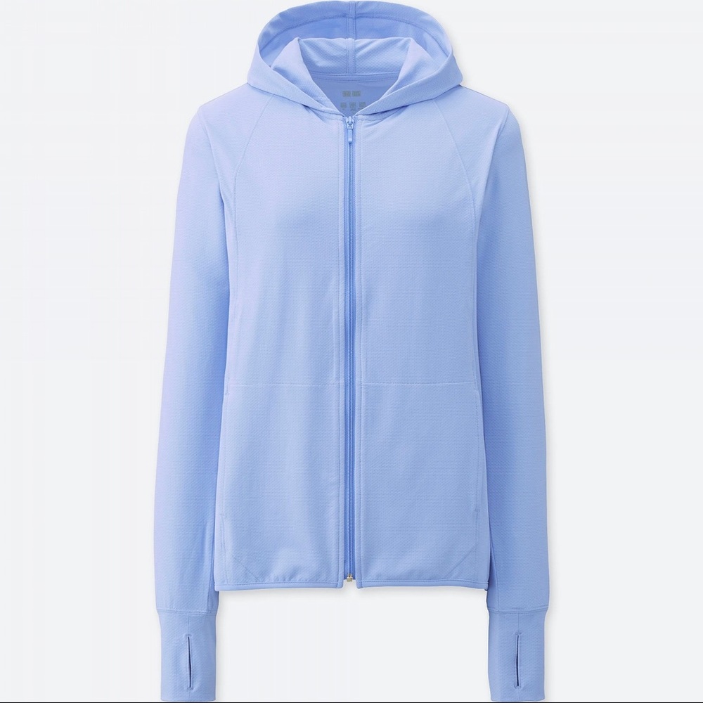Uniqlo airism UV cut long sleeve hoodie blue XS